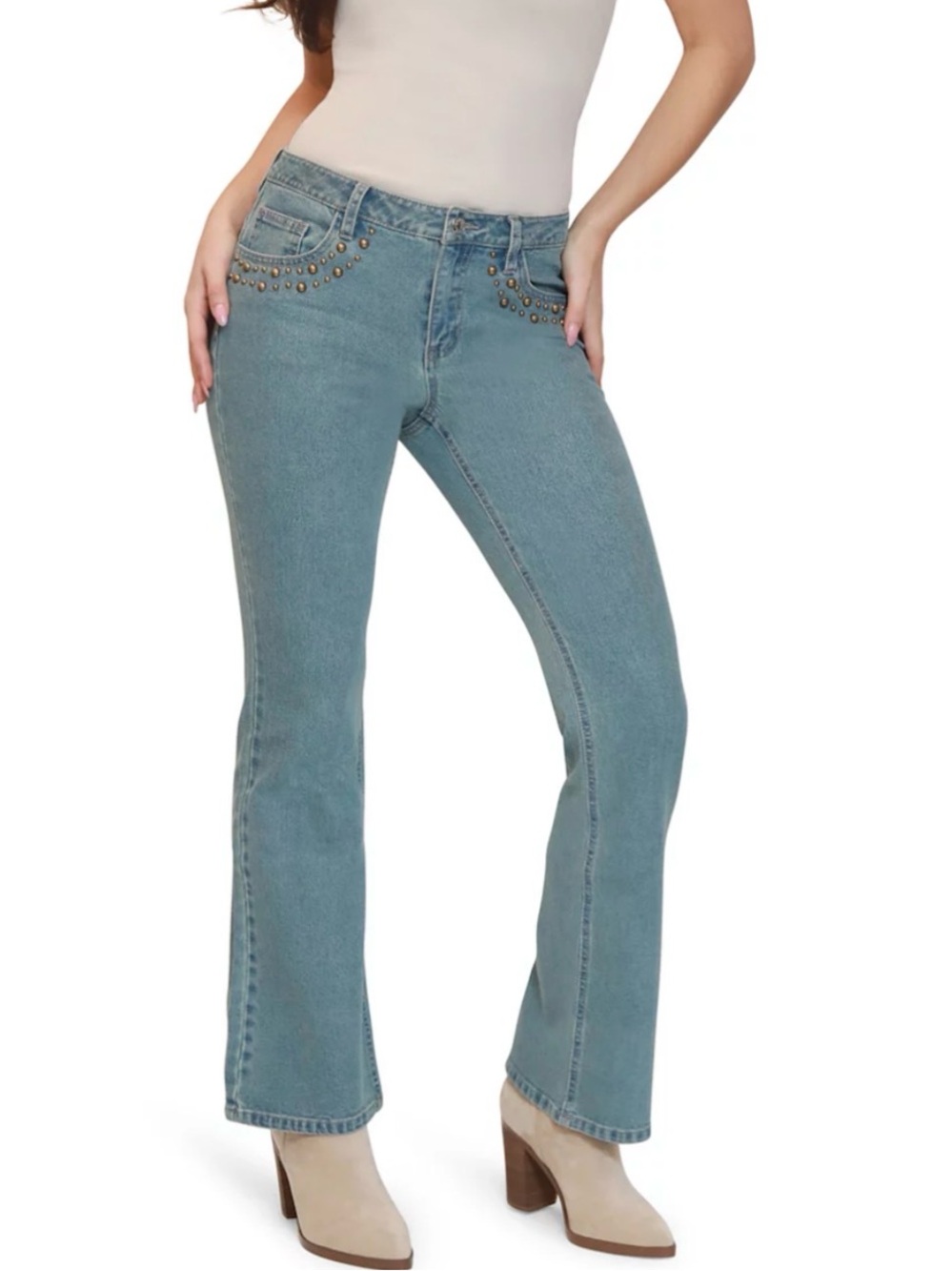 Y2K Gold Studded Embellishment Low-Rise Bootcut Jeans